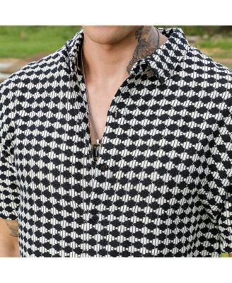 Men's Midnight Black & Powder White Lozenge-Striped Oversized Shirt