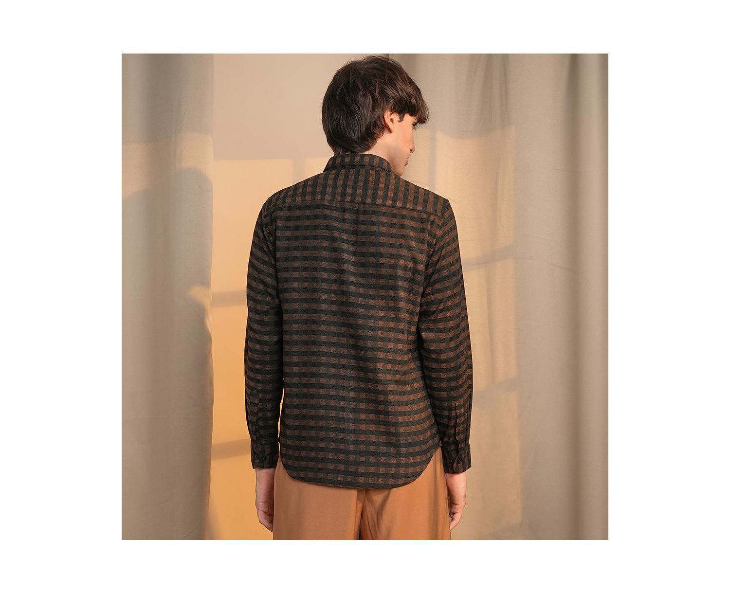 Men's Chocolate Brown & Charcoal Black Gingham Shirt