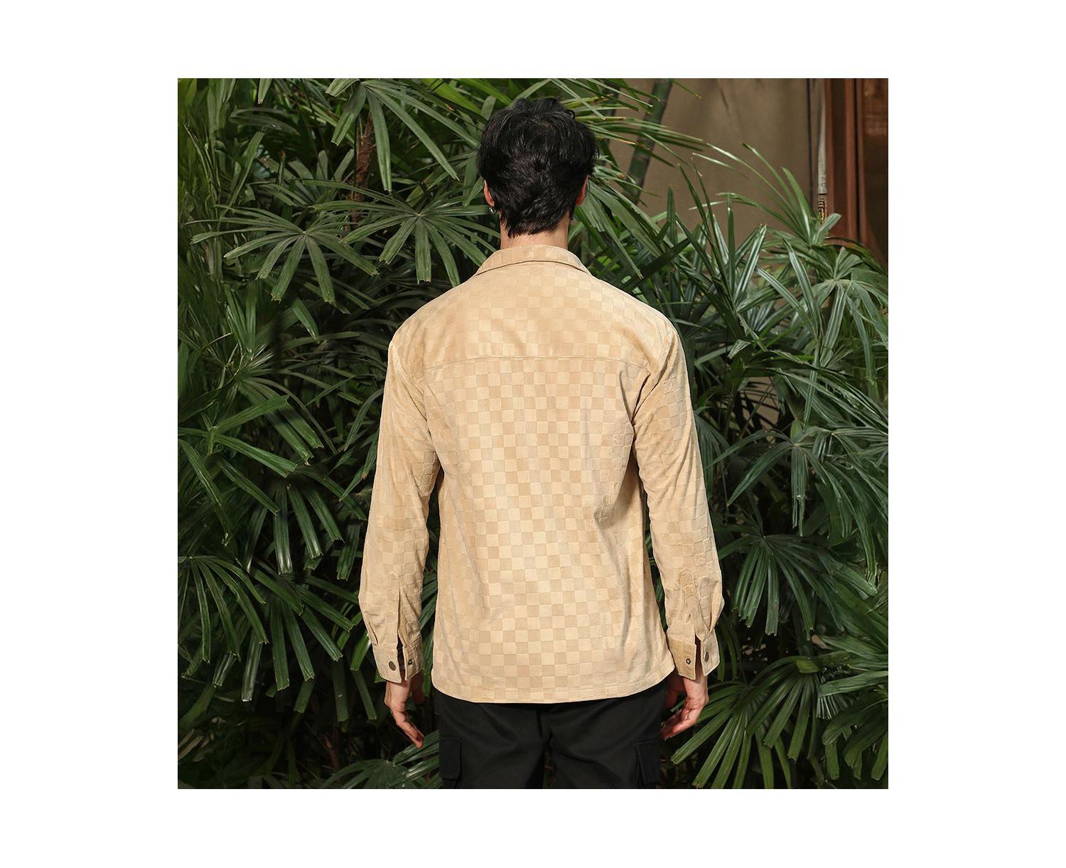 Men's Buff Beige Cubic Velvet Utility Shacket