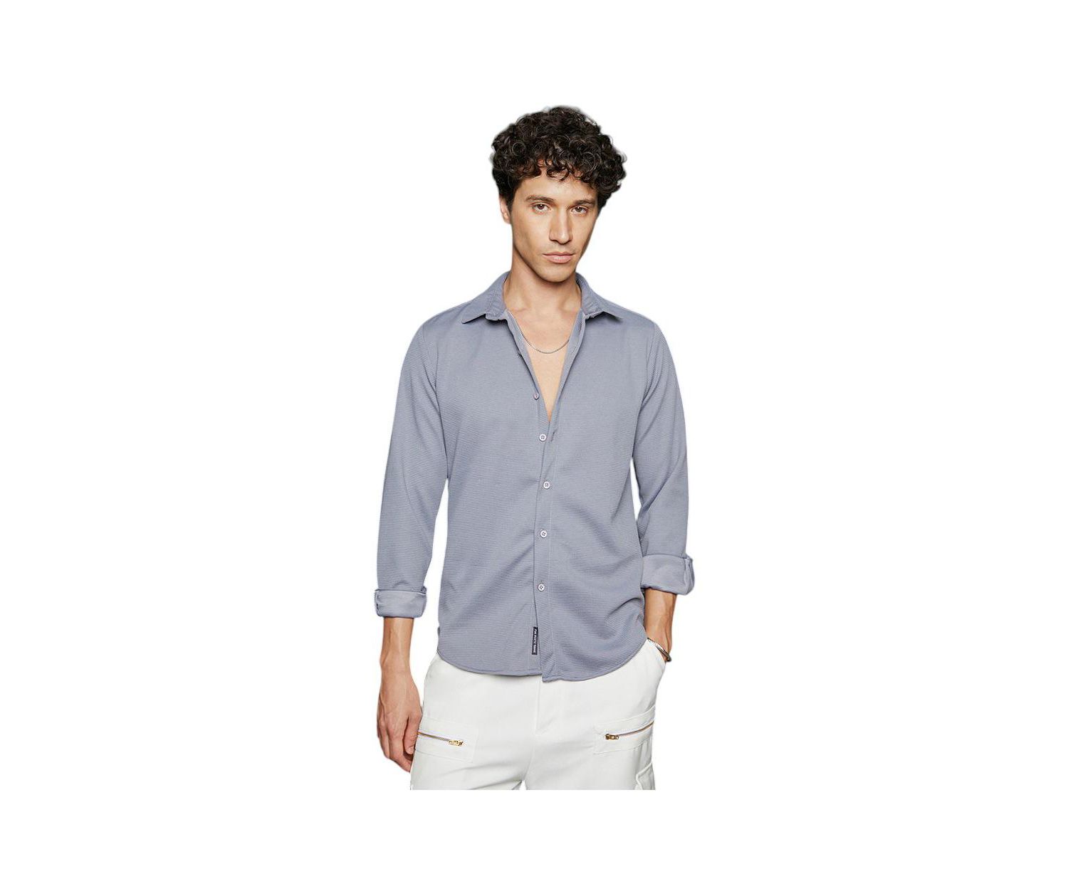 Men's Coin Grey Waffle-Textured Shirt