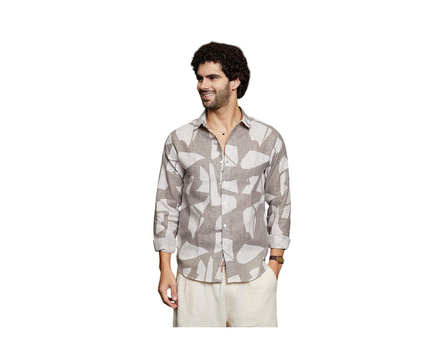 Men's Tan Brown Abstract Heathered Shirt