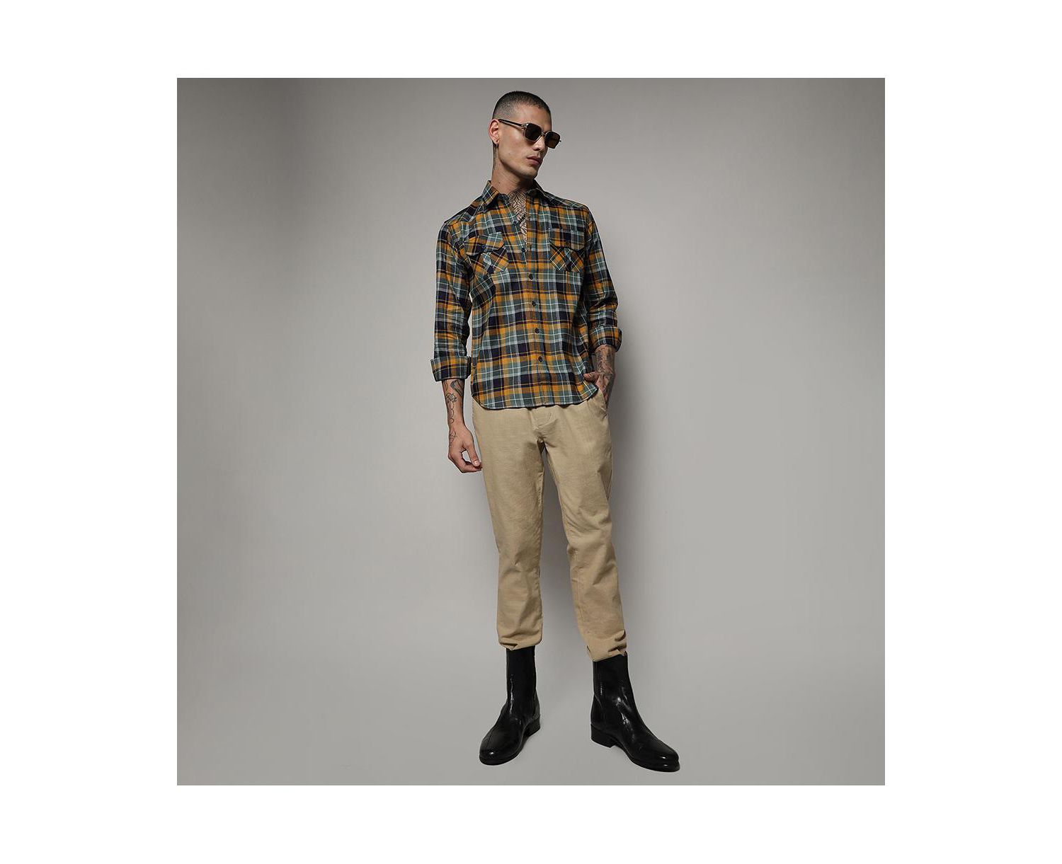 Men's Checks Cyan Shirt