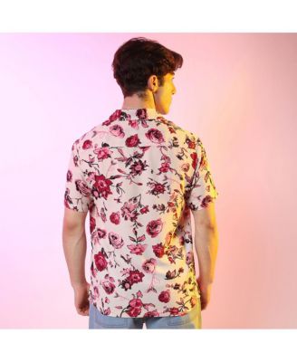 Men's Vermillion Red & Ivory White Rose Shirt