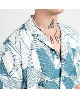 Men's Steel Blue Oversized Geometric Lined Shirt