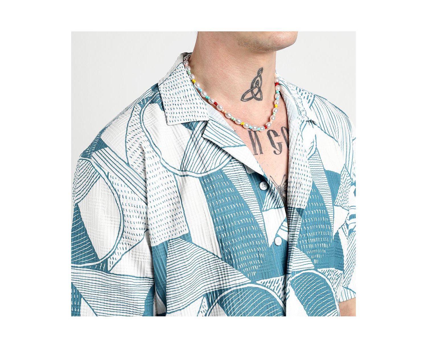 Men's Oversized Geometric Lined Shirt