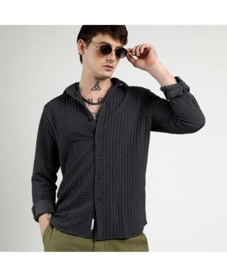 Men's Charcoal Grey Cube-Textured Shirt
