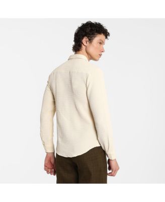 Men's Ivory White Weave-Textured Shirt