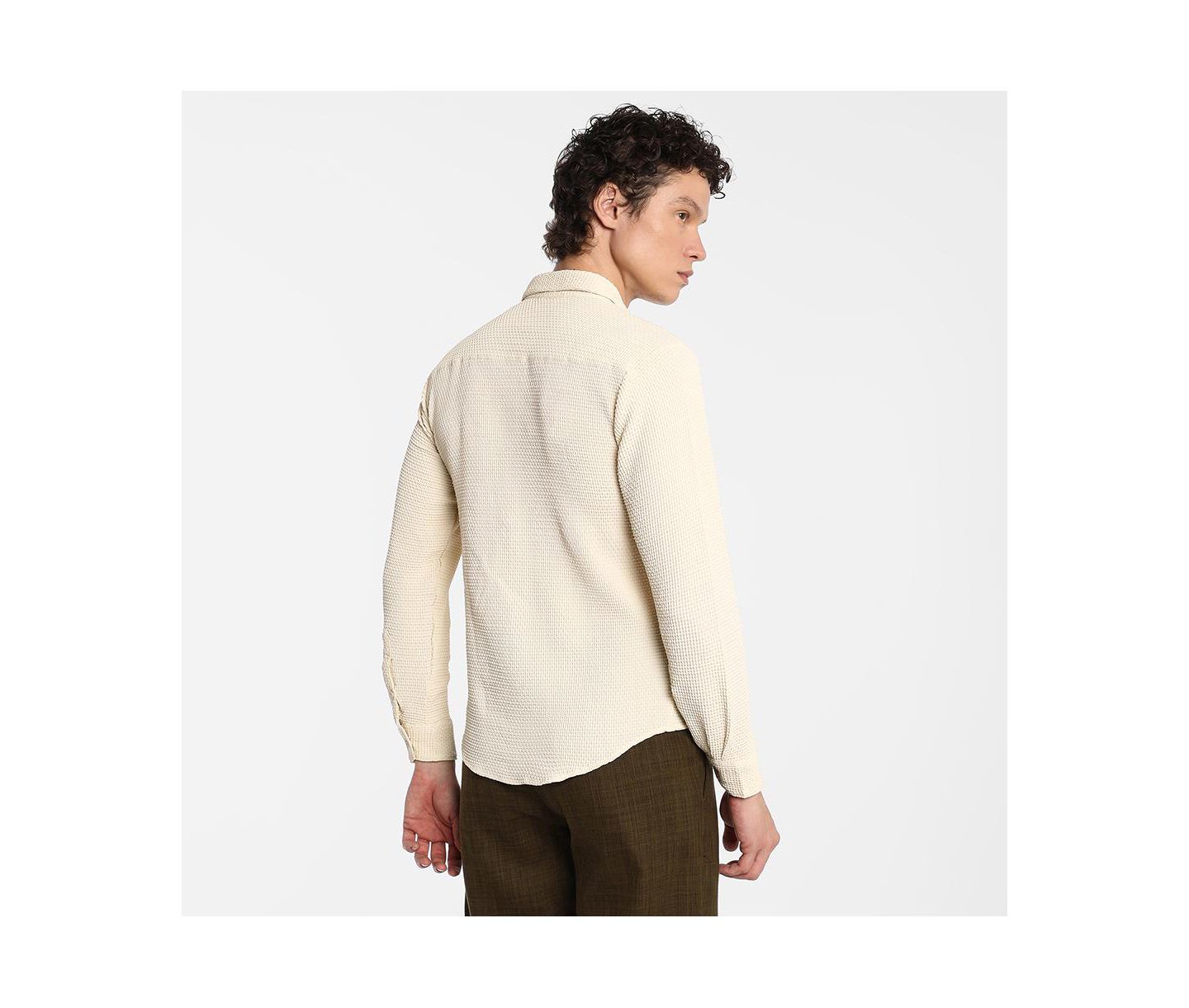 Мужская рубашка Cahoot Campus Sutra Ivory White Weave-Textured, цвет: Белый — фото 4