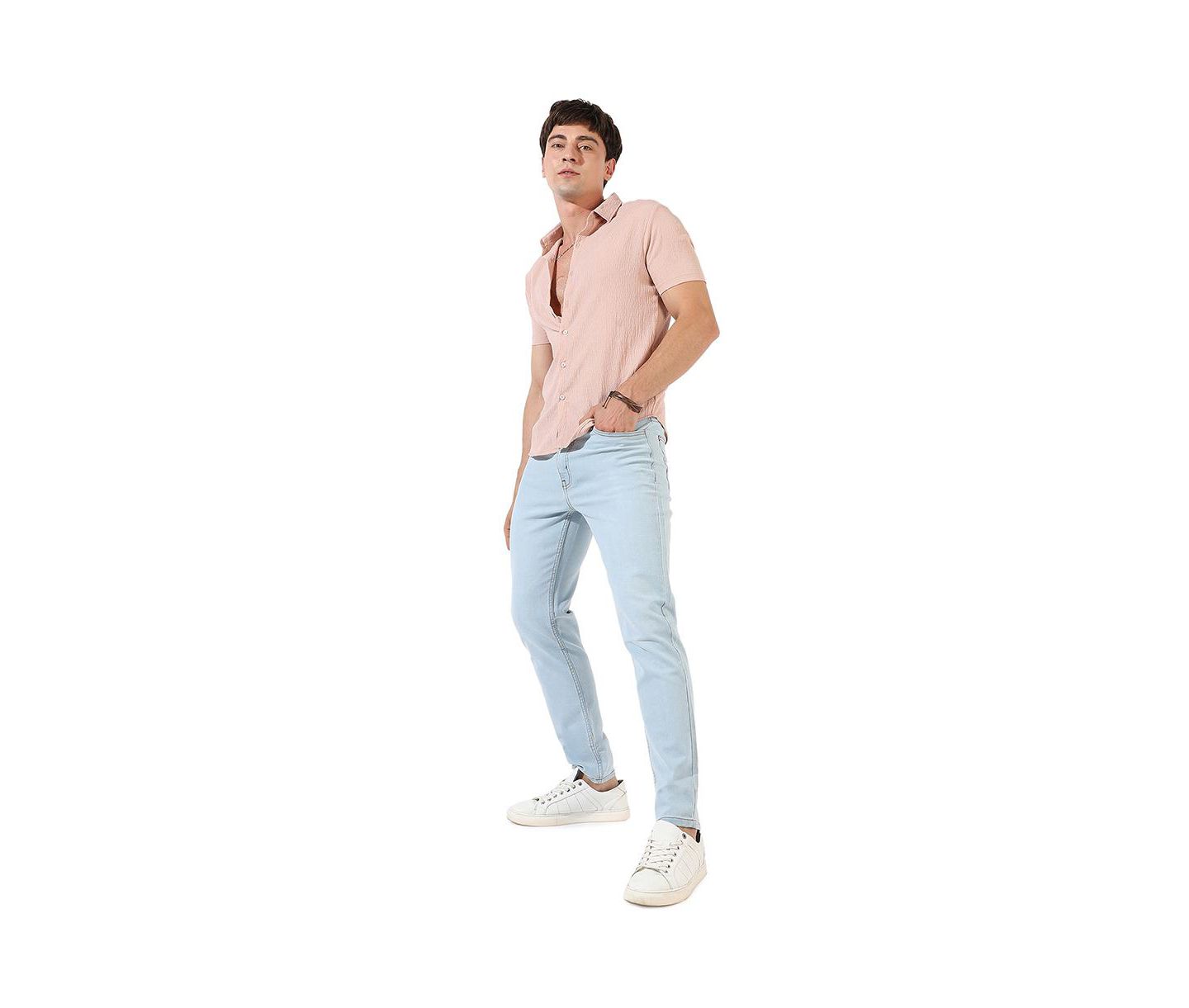 Мужская рубашка Cahoot Campus Sutra Peach Textured Regular Fit Casual, цвет: Розовый — фото 4