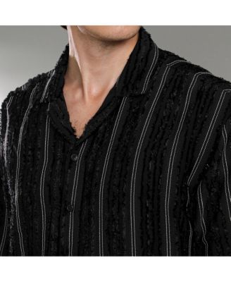 Men's Raven Black Unhemmed Striped Oversized Shirt