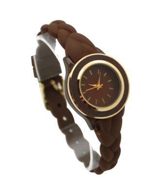 Brown Braided Silicone Band Women Watch