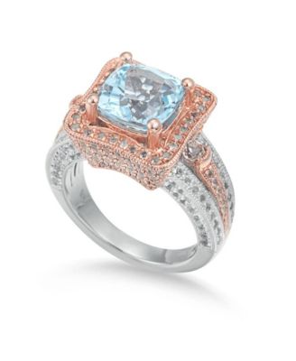 Suzy Levian Two-Tone Sterling Silver Cushion Cut Center Topaz Cocktail Paris Ring