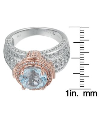 Suzy Levian Two-Tone Sterling Silver Round Cut Center Topaz Cocktail Milano Ring