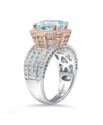 Suzy Levian Two-Tone Sterling Silver Emerald Cut Center Topaz Cocktail Milano Ring