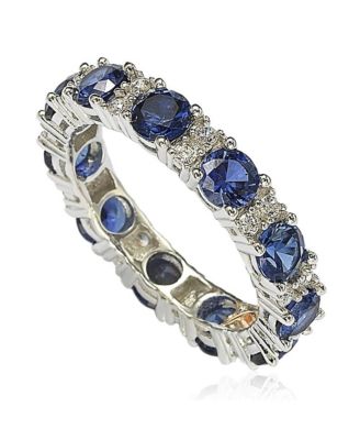 Suzy Levian Sterling Sapphire & Created Sapphire Round Cut Eternity Band Ring