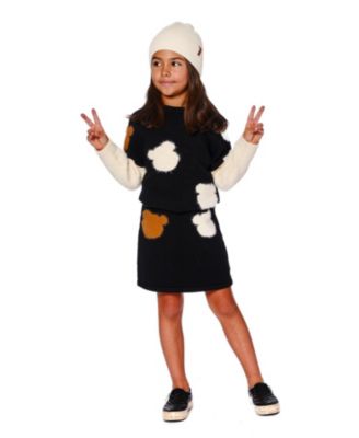 Girl Knitted Skirt Black with Bear Intarsia - Child