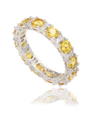 Suzy Levian Sterling Silver Sapphire & Created White Sapphire Round Cut Eternity Band Ring