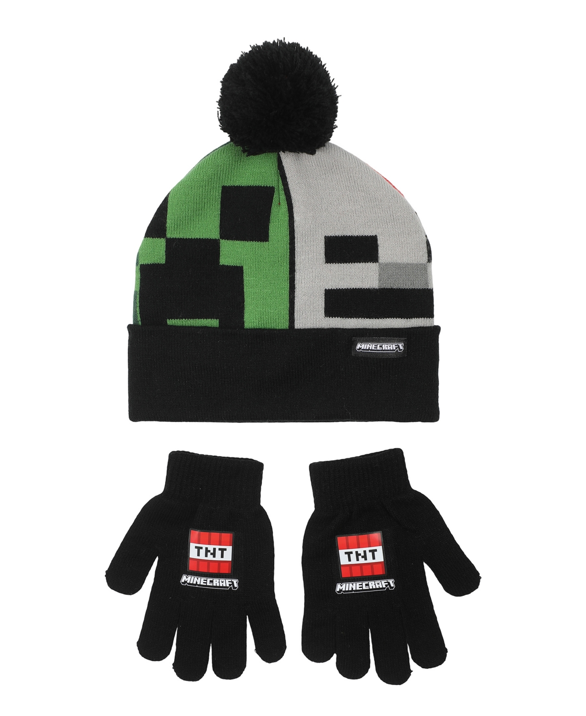 Minecraft Big Boys 2-piece Hat And Ribbed Knit Gloves Set In Black