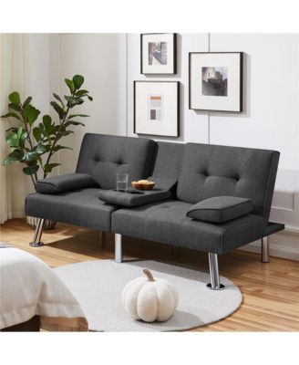 Fabric Upholstered Convertible Futon Sofa Bed for Small Space