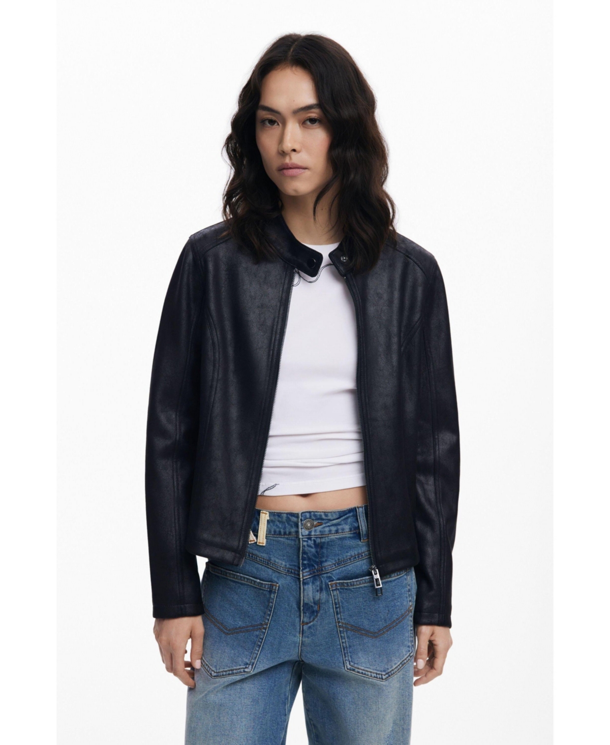 Desigual Women's Combined Faux Leather Jacket In Black