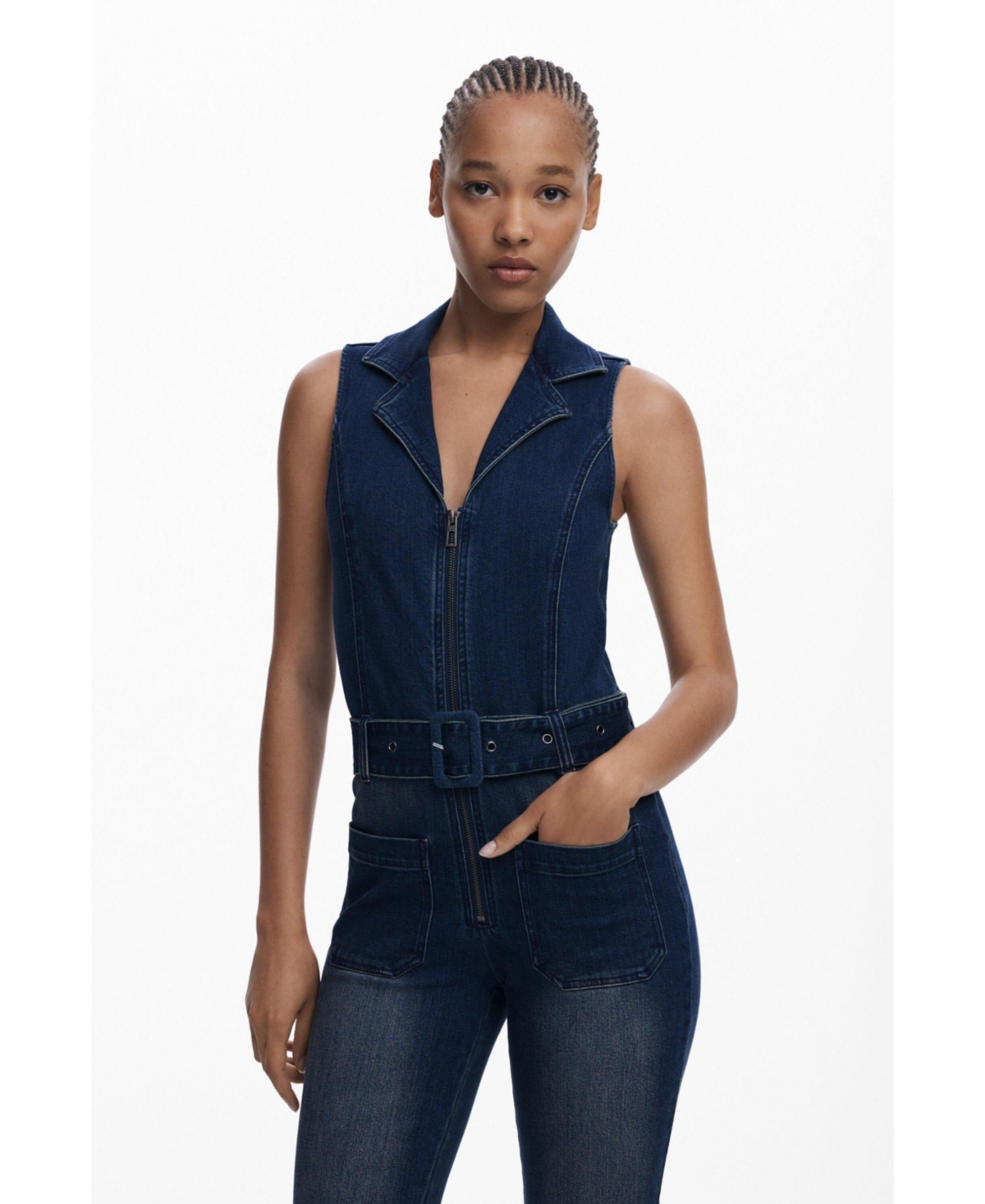 Desigual Women's Flared Denim Jumpsuit In Blue