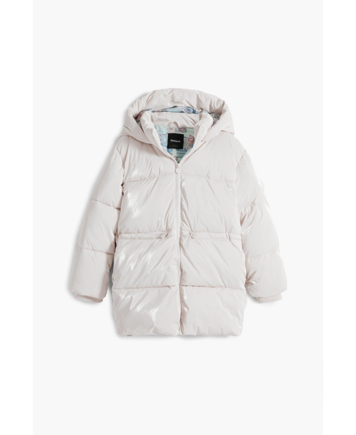 Desigual Girls Girls's Long Shiny Padded Jacket In Neutral