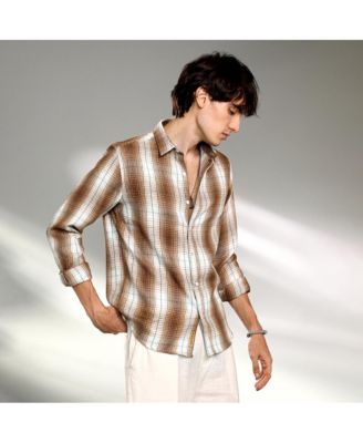 Men's Chocolate Brown & Cream White Ombre Buffalo Check Shirt