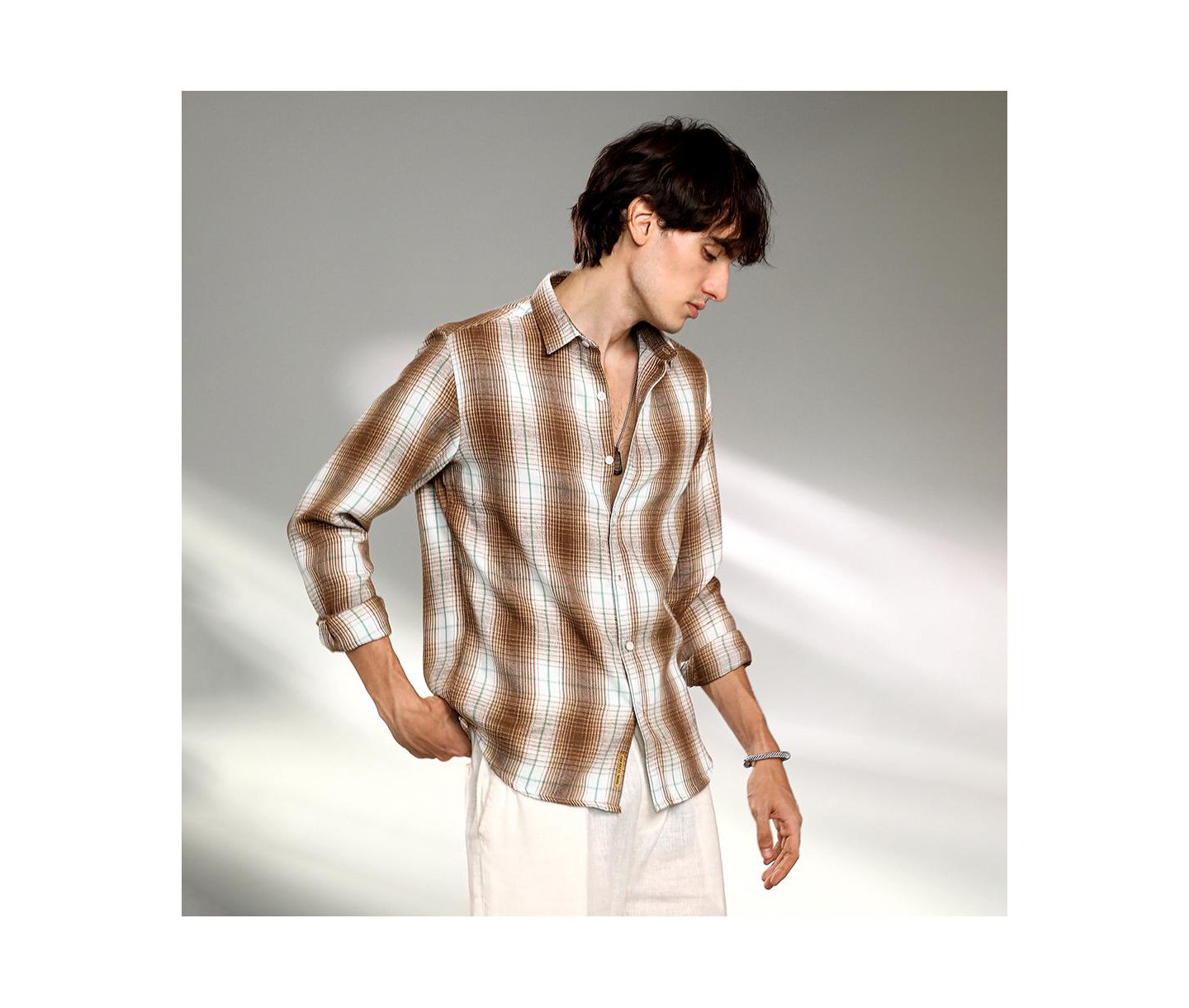 Мужская рубашка Cahoot Campus Sutra Chocolate Brown & Cream White Ombre Buffalo Check, цвет: Коричневый — фото 2