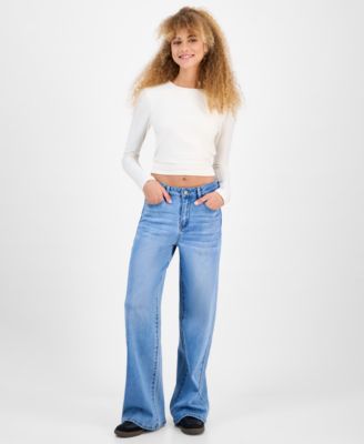 Juniors' High-Rise Curvy-Fit Wide-Leg Jeans