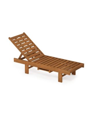 Outdoor Wood Sun Lounger with Adjustable Backrest and Tray, Natural Finish