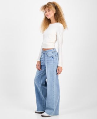Juniors' Mid-Rise Wide-Leg Jeans
