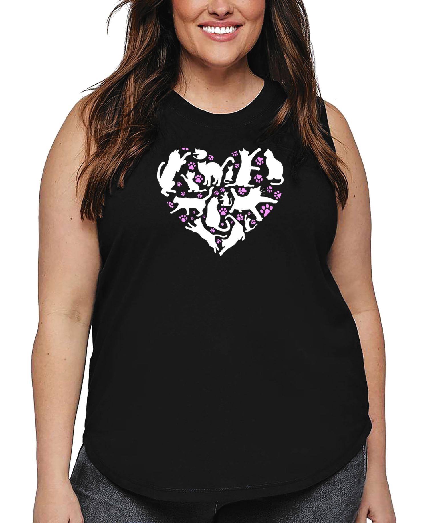 La Pop Heart Plus Size Cat Heart Word Art Tank Top