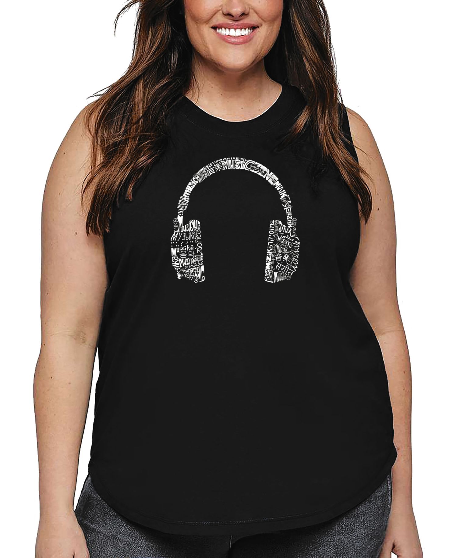 Plus Size Headphones Languages Word Art Tank Top