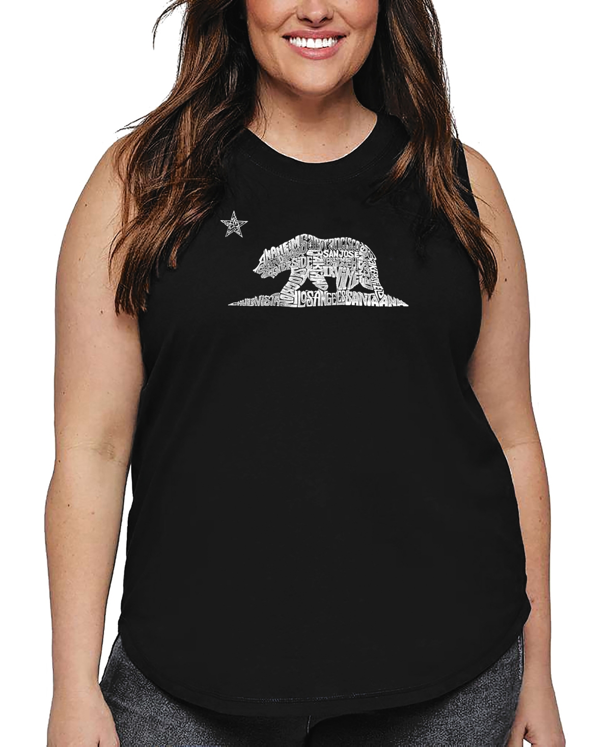 La Pop Art Plus Size California Bear Word Art Tank Top In Black