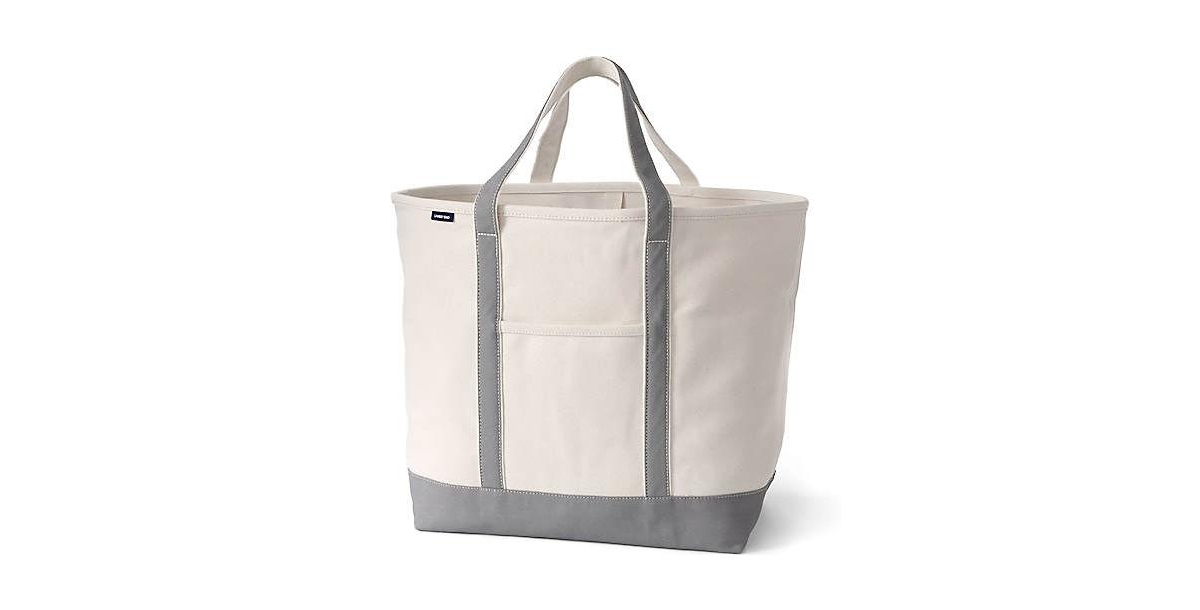 Extra Large Natural 5 Pocket Open Top Canvas Tote Bag - Natural/heritage red