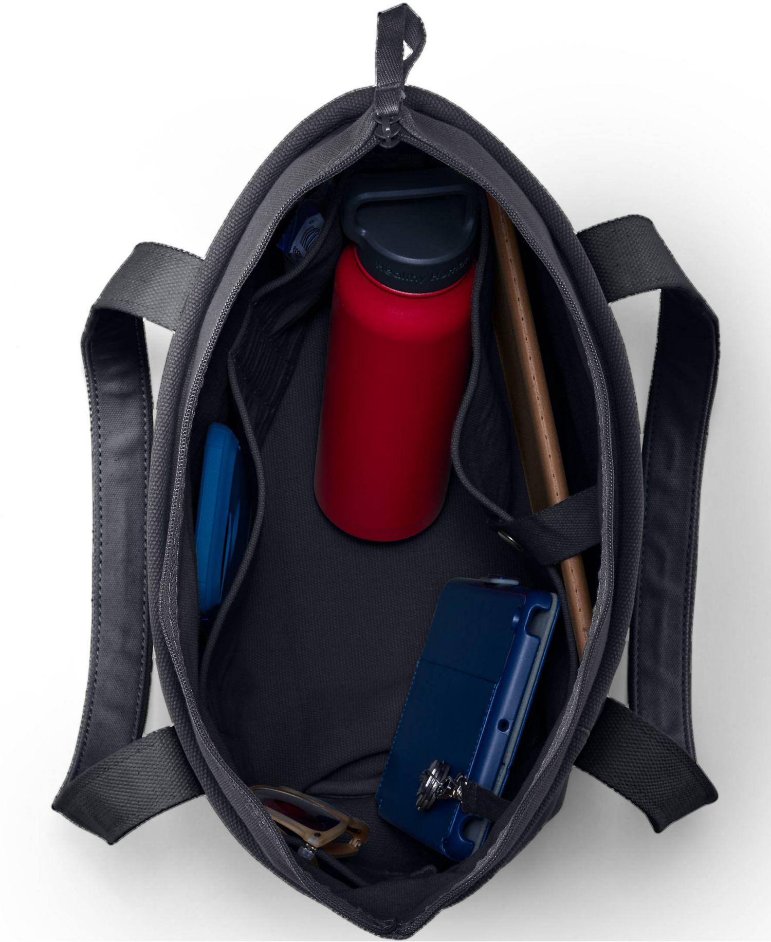 Medium 5 Pocket Zip Top Long Handle Canvas Tote Bag