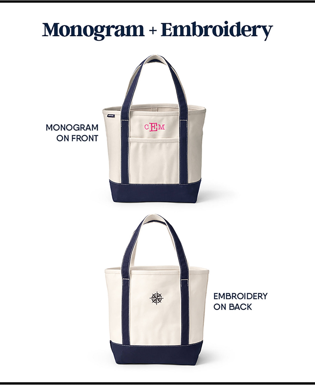 Lands' End Natural 5 Pocket Zip Top Long Handle Canvas Tote Bag