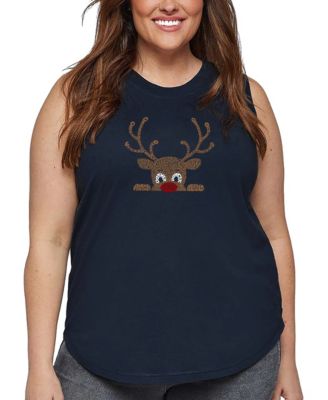 Plus Size Peeking Reindeer Word Art Tank Top