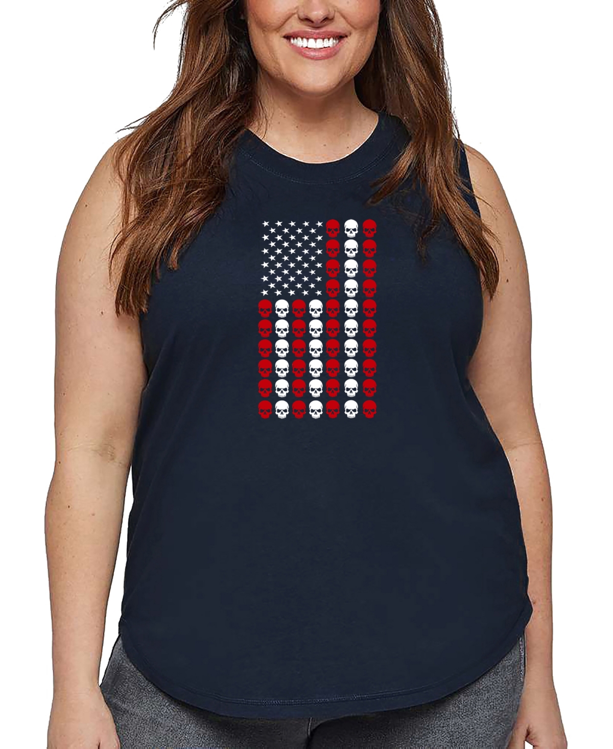 La Pop Art Plus Size Skull Flag Art Tank Top In Blue