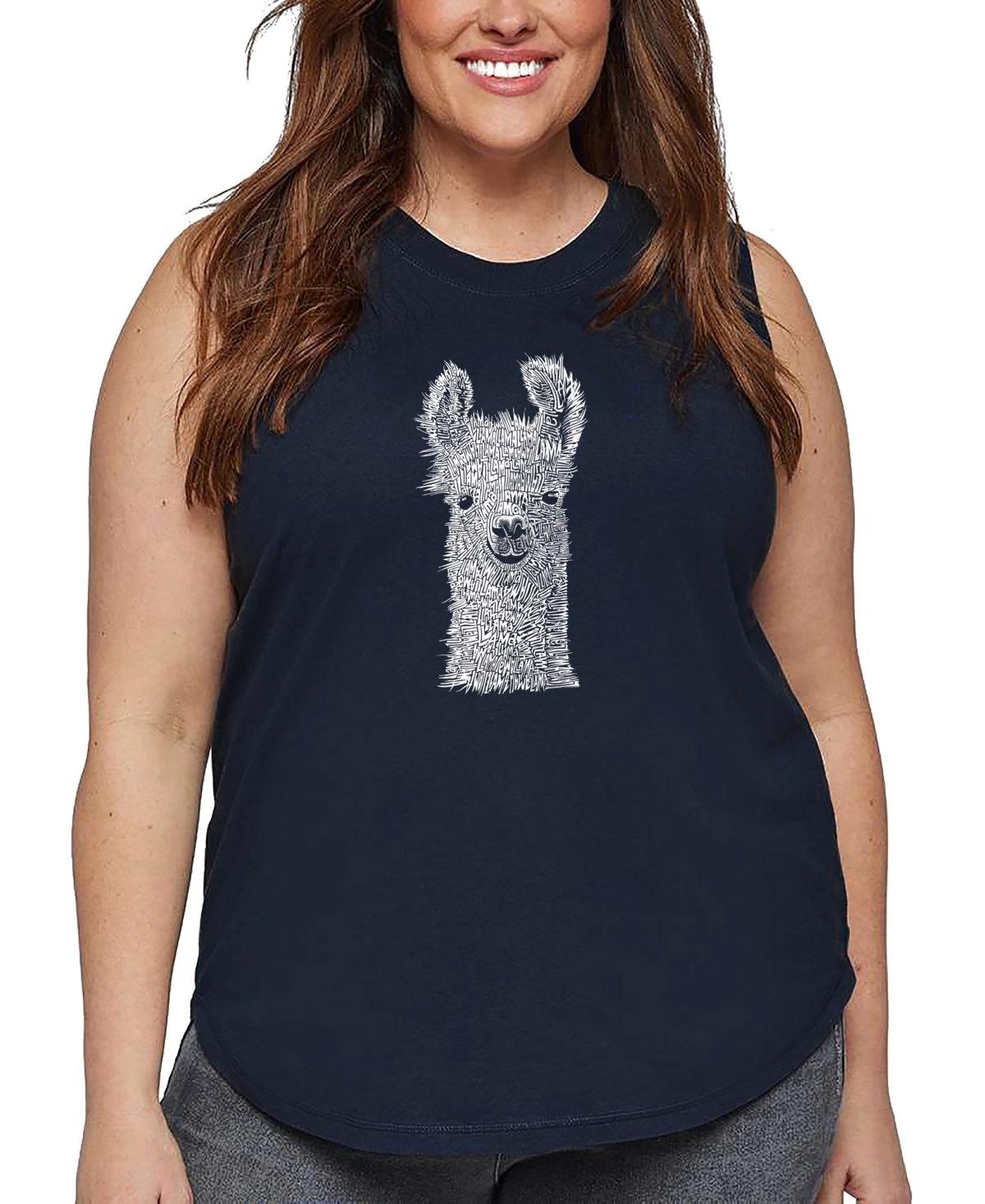 La Pop Art Plus Size Llama Word Art Tank Top In Blue