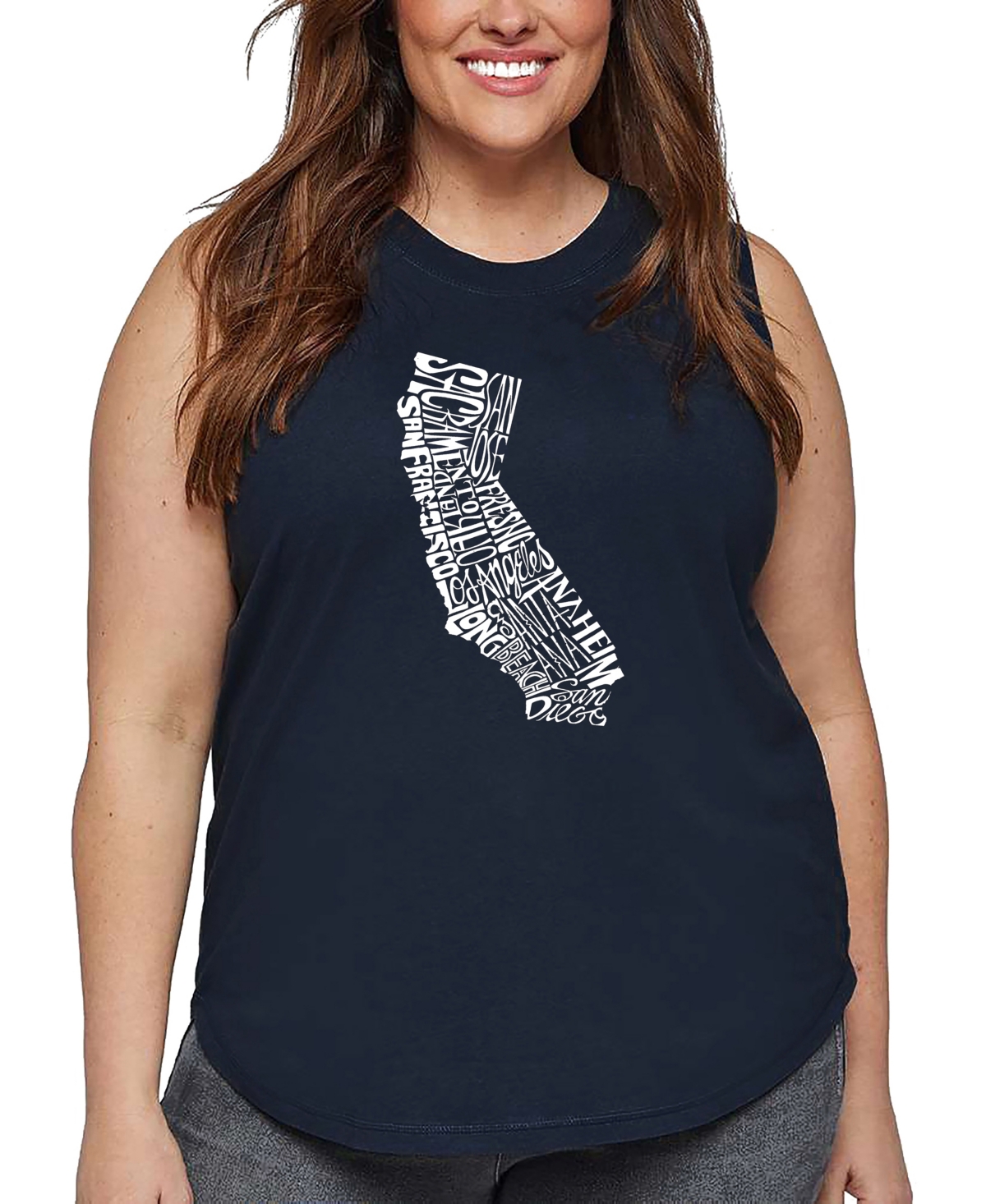 La Pop Art Plus Size California State Word Art Tank Top In Blue