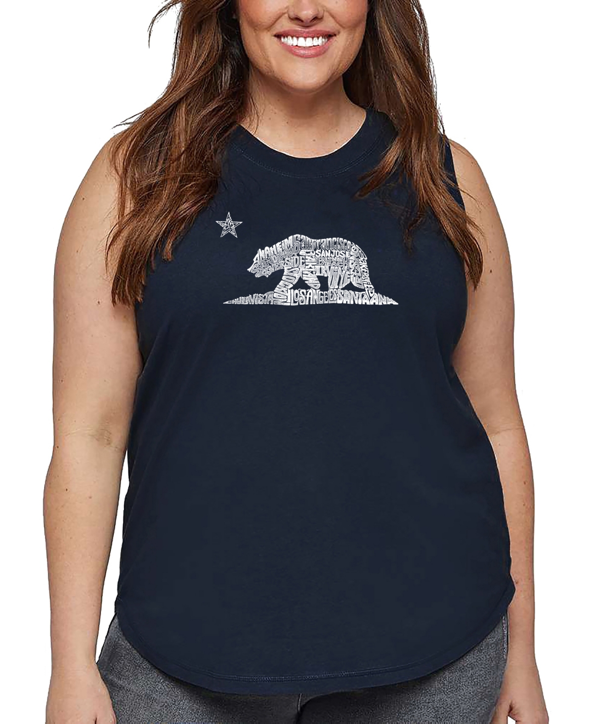 La Pop Art Plus Size California Bear Word Art Tank Top In Blue