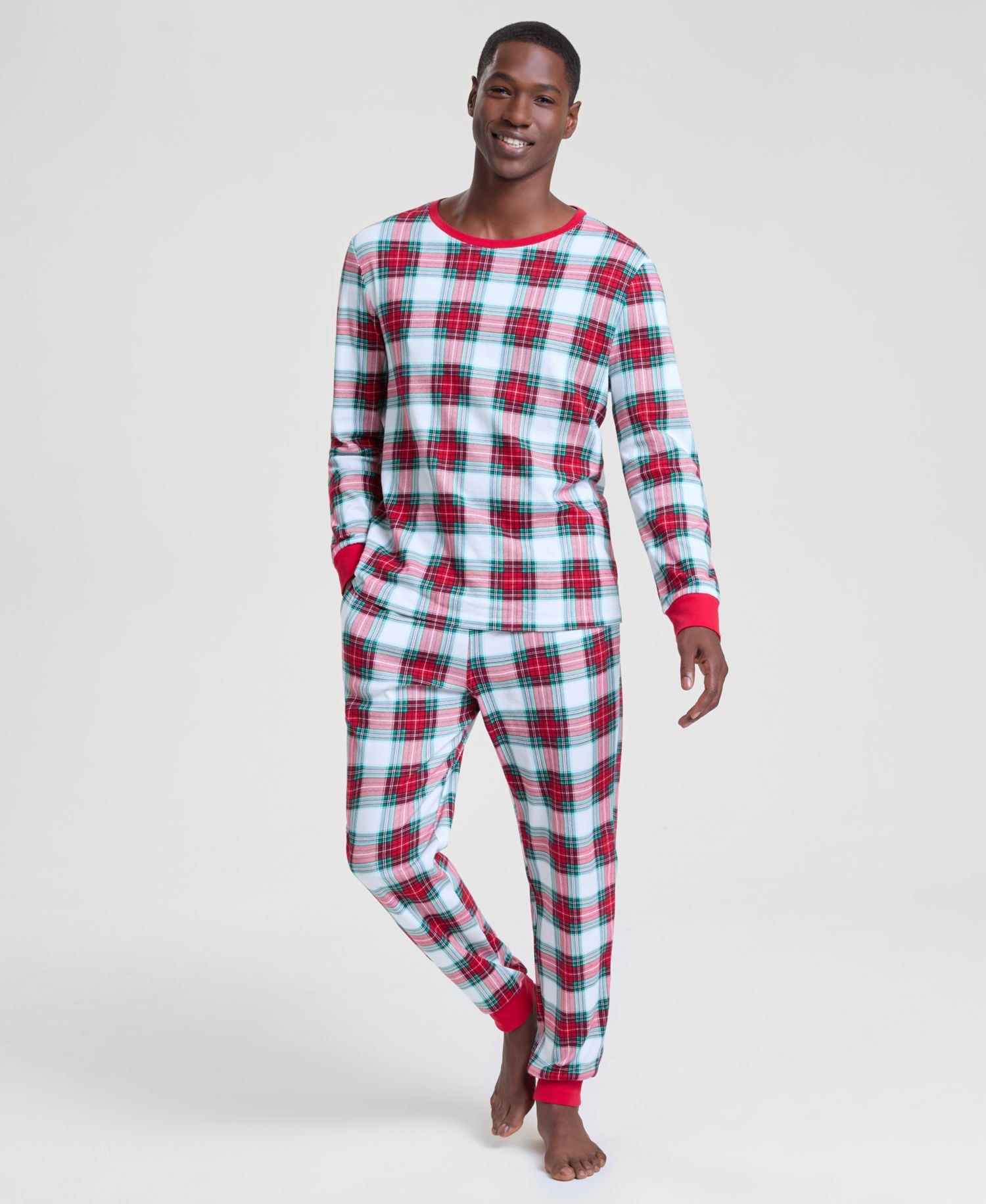 Men's Merry Plaid Crew Neck Matching Family Pajamas Set