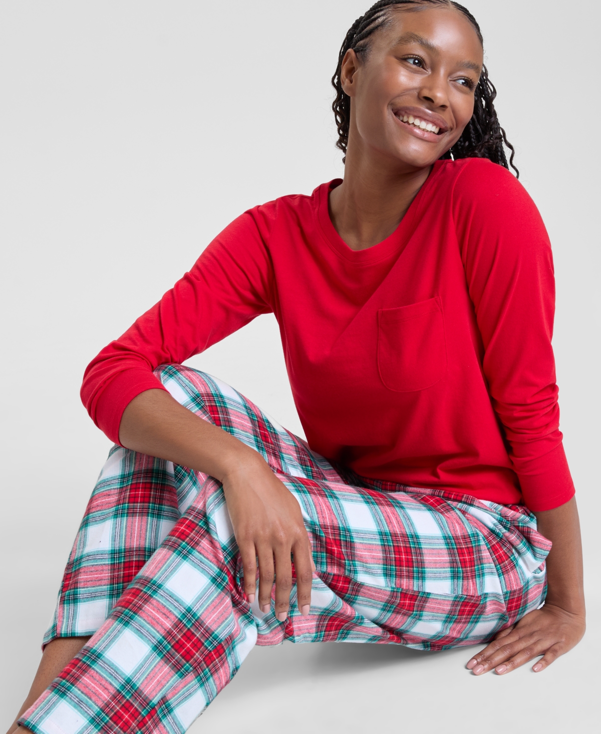 Holiday Lane 's Women's Merry Plaid Crew Neck Matching Family Pajamas Set, Created For Macy's In Multi