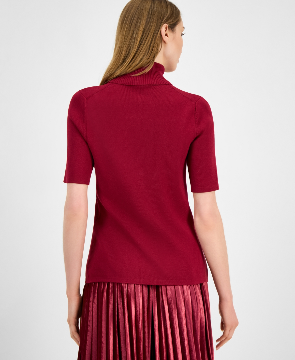 Anne Klein Women's Half-sleeve Turtleneck Sweater In Red