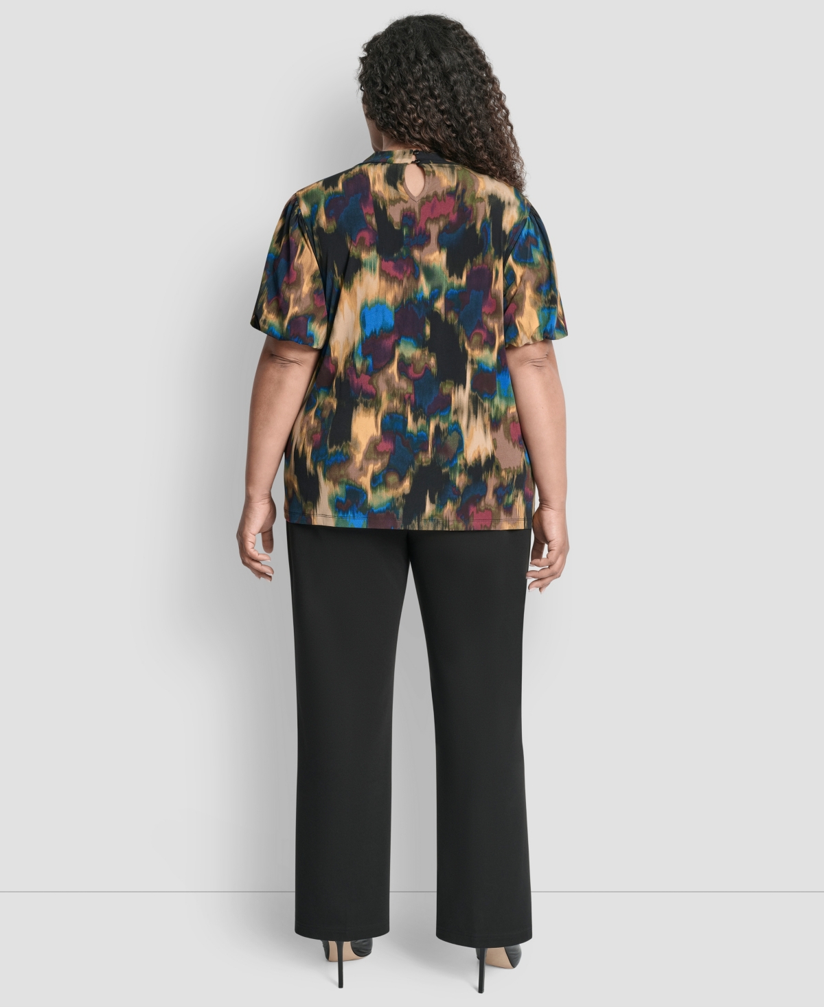 Dkny Plus Size Loop Neck Balloon Sleeve Top In Blue