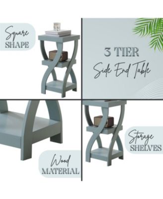 3 Tier End Table - Square End Table - Table for Bedroom - End Table with Shelves - Bedside Nightstand