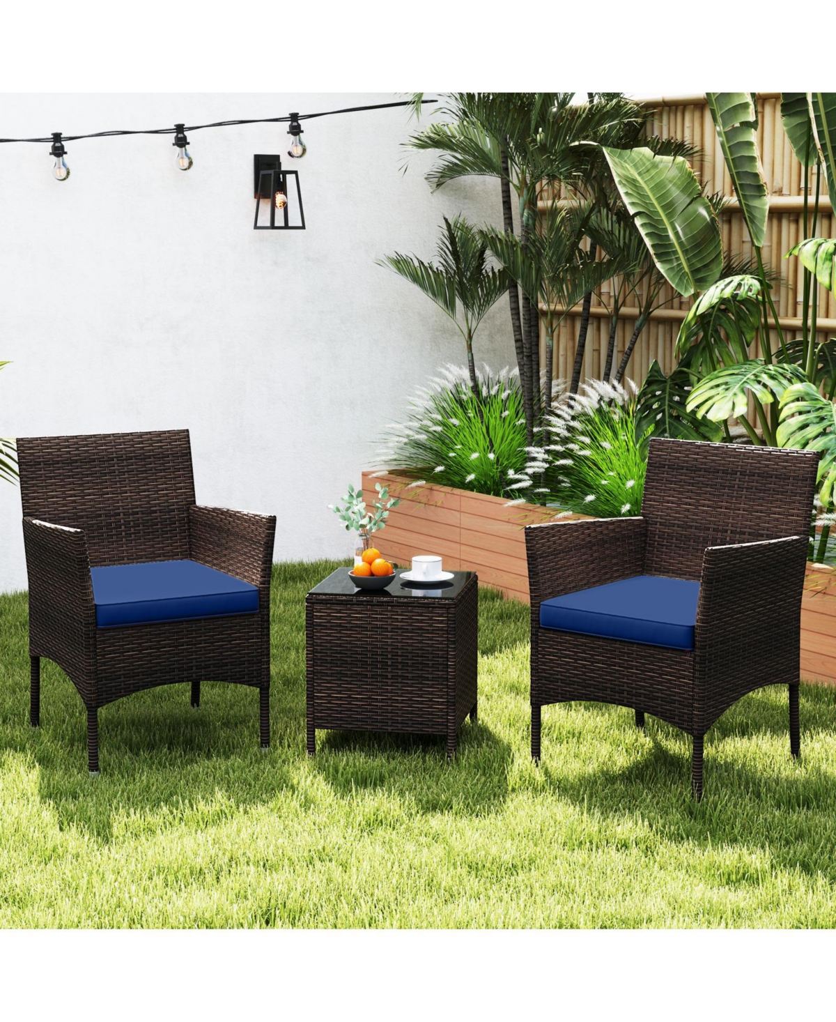 Slickblue 3-Piece Patio Conversation Set with Cushioned Seating and Stylish Glass Table