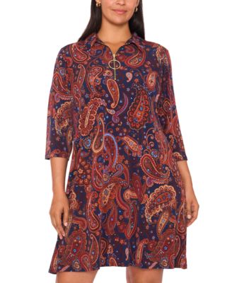 Plus Size Printed Jersey 3/4-Sleeve Dress
