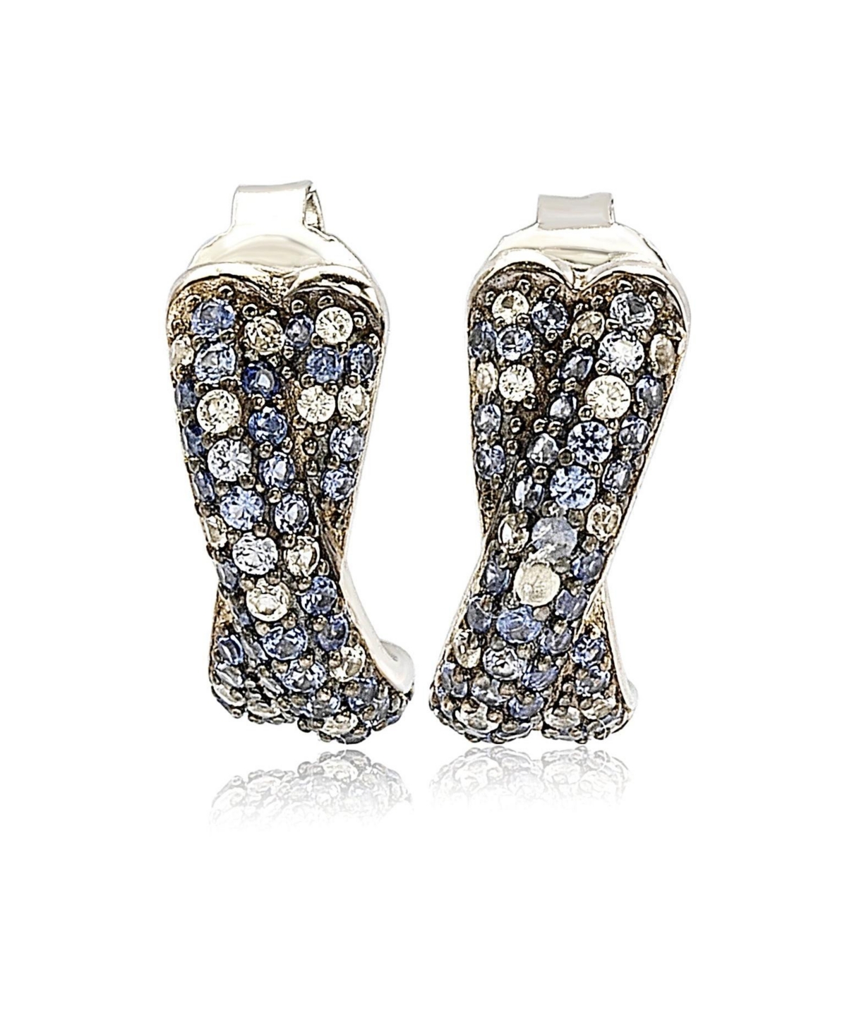 Suzy Levian New York Suzy Levian Sterling Silver Sapphire & Created White Sapphire Crossover Huggie Hoop Earrings - Blue sapphire
